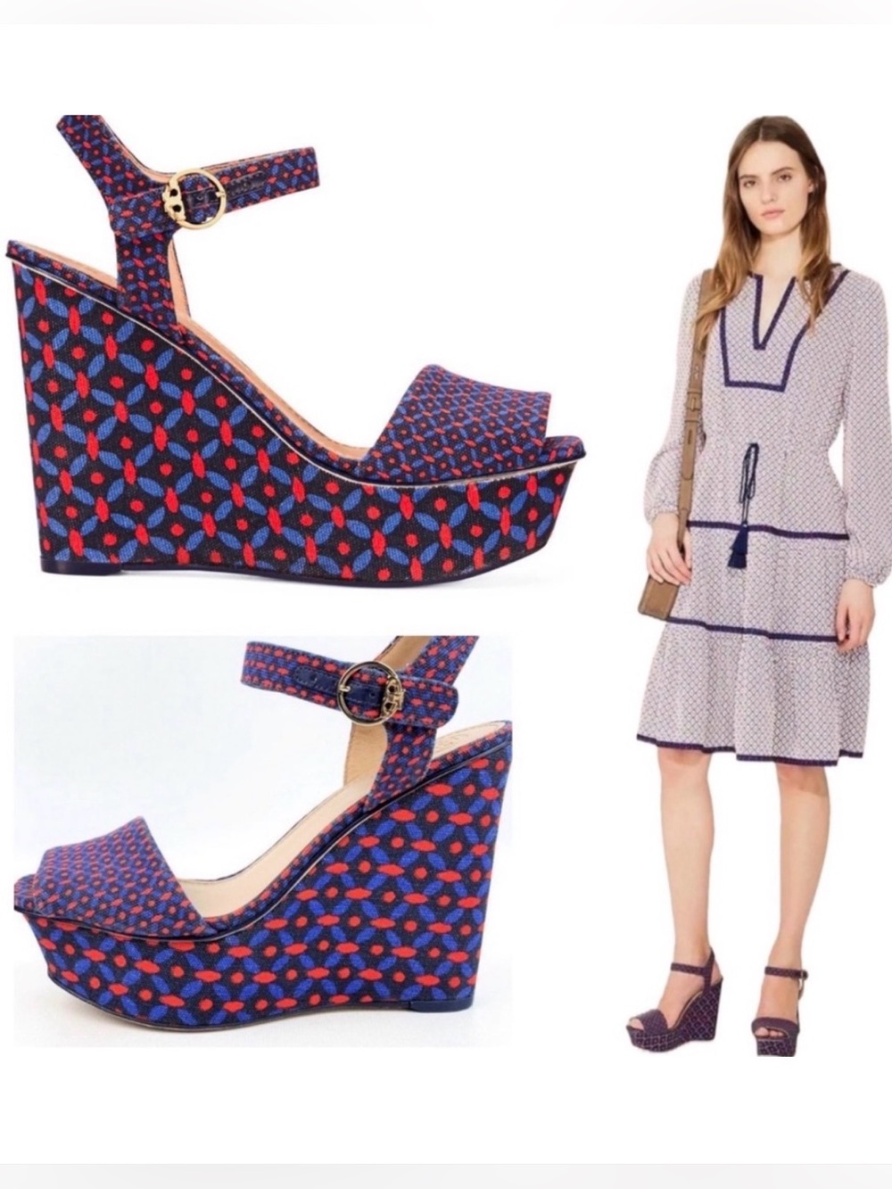 Tory Burch Haven 120mm Platform Canvas Sandals Navy Sea Ocho Rios Size 7